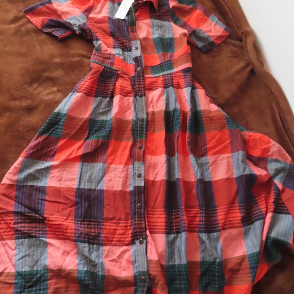 Never a Wallflower Women RED AND BLUE PLAID SHIRT DRESS Sz XS NWT - Picture 1 of 6